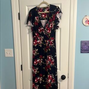 Floral Wrap Dress - Black and Red